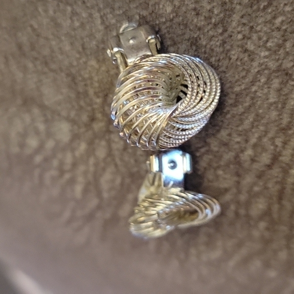 VTG Estate Silvertone Spirograph Swirl Nebula Knot Clip-on Earrings - Picture 4 of 6